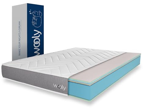 Wooly One II Colchón 160x200 cm - Altura 21 cm - Confort Ergonómico 11 Capas - Espuma Viscoelástica - Blue Látex - Soporte Equilibrado - Reversible - Hipoalergénico - Fabricado en Europa