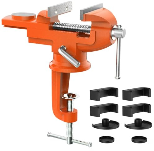 Housolution 360° Drehbar Schraubstock mit Amboss und Achse, Orange | 3 Zoll 75 mm Spannweite Tischschraubstock Fixieren Feststehend von Werkstück für Werkbank Ingenieur Werkbank