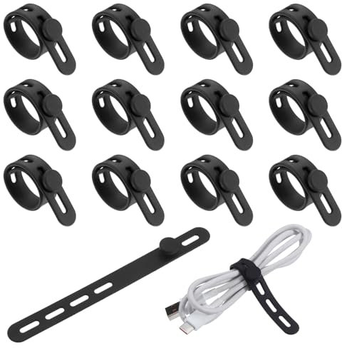 Nogeqi 12 fascette stringicavo in silicone, richiudibili, colore nero, regolabili, in silicone, riutilizzabili, per casa, ufficio, cucina