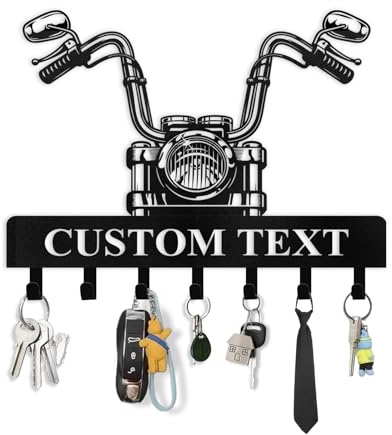 Ironglyh Personalisiertes Schlüsselbrett Wandmontage - Individueller Motorrad Schlüsselhalter für Wand, Garderoben Organizer, Wanddeko für Garage Eingangsbereich Büro, Geschenk für Motorradliebhaber