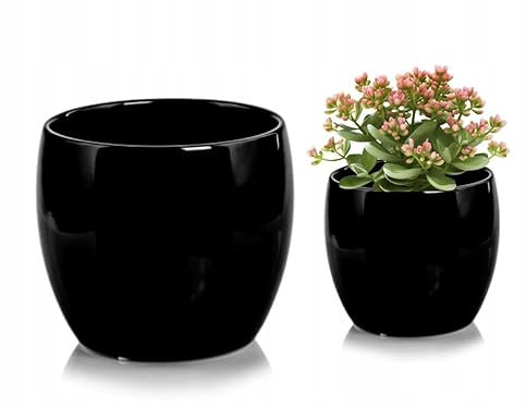 DomoDomo Elegante jarrón de cerámica en forma de bola, color negro, diámetro 21 x 20 cm, versátil, resistente y atemporal, diseño moderno para tu hogar