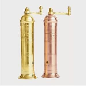 The European Authentic Greek 2-teiliges gemischtes Messing & Kupfer Set: Kupfer-Pfeffermühle, Mühle 20,3 cm/20,3 cm & Gold-Messing-Salzmühle 20,3 cm/20,3 cm, elegant, absolut exquisiter
