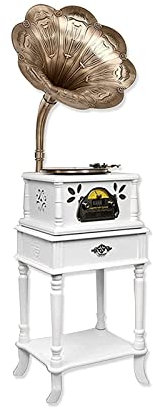 SGKOMN Giradischi in Legno, grammofono, fonografo, Giradischi, Altoparlanti Stereo, Sistema di Controllo 33/45/78, Vinile, CD, Bluetooth, Radio, Riproduzione USB, registratore Bianco