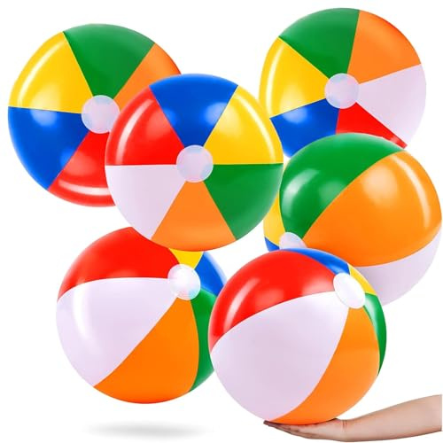 PcvGef 6 Stück Wasserball aufblasbar, Wasserbälle für Strand und Pool, Beach Ball, Leicht und langlebig, Ideal für Sommeraktivitäten und Partys