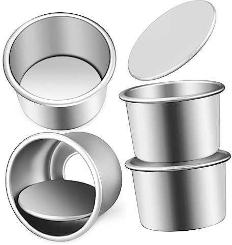 ULTECHNOVO Molde Redondo Para Pasteles De 2 Pulgadas De Aleación De Aluminio Con Fondo Desmontable, Antiadherente, Para Hornear Casa, Set De 4 Piezas, Adecuado Para Brownies y Tartas Pequeñas