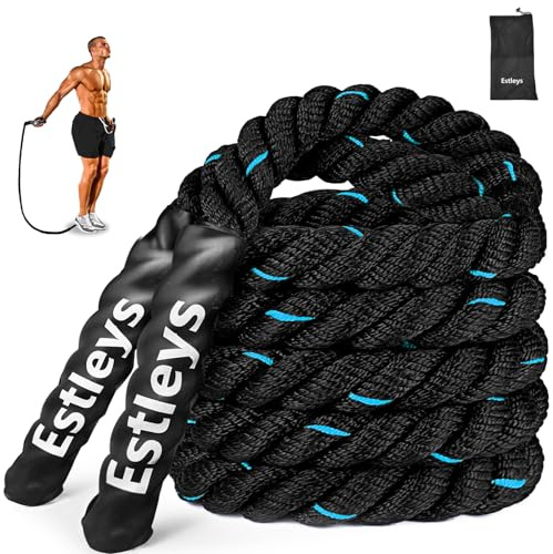 Estleys 5lb Weighted Jump Rope for Men and Women, Adult Heavy Skipping Rope, Heavy Jump Ropes for Home Workout, Weight Loss, Shaping Body, Total Body Workout Equipment (Black & Blue)