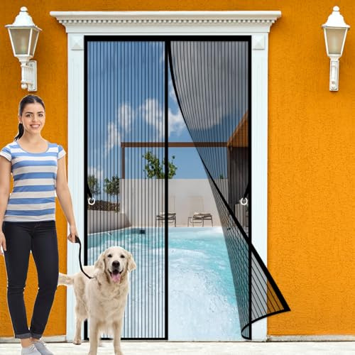 Fliegengitter Balkontür Terrassentür 173 x 220 cm Moskitonetze für Türen Stärkere Magneten für Kellertür, Terrassentür, Wohnzimmer, Schwarz
