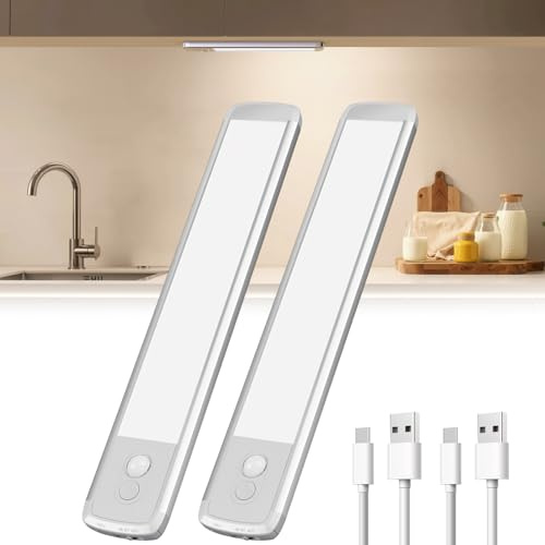 TANSOOL+ Luce Armadio LED con Sensore di Movimento, USB-C Ricaricabile Luce Armadio, LED Sottopensile per Cucina, Scale, Soggiorno, Camere da Letto (21cm, 2 Pezzi)