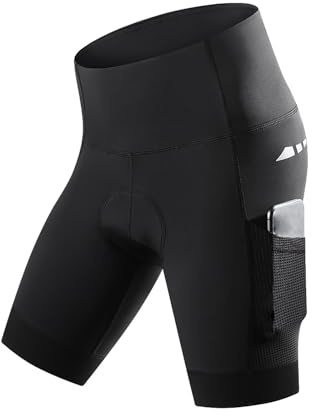 WMDMJT Cuissard Cyclisme Femme avec Gel 5D, Poches Et Design Antidérapant – Short Vélo Respirant pour VTT, Course, Route, Moto Et Sports Extérieurs,Black-XS