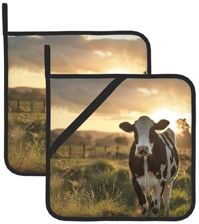 Juego de 2 soportes para ollas de vaca lechera, 20,5 cm, resistentes al calor, para asar, microondas, barbacoa