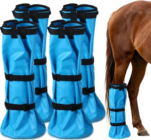 SilTriangle 4 Pcs Easy Use Hoof Soaking Boot for Horse Soaker Bag, Hoof Care Treatment with EVA Pad and 2 Elastic Bands, 2 Pairs Hooves Care Treatment Bucket for Common Equine Hooves Ailments Problems
