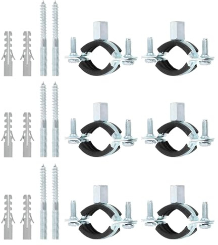 TA-VIGOR 6 Pcs Adjustable Pipe Bracket Clamp 1(25mm), Wall Ceiling Mount Split Ring Pipe Hanger, Heavy Duty Galvanised Iron Strap Clamp with Rubber Cushion for Water Gas Drain