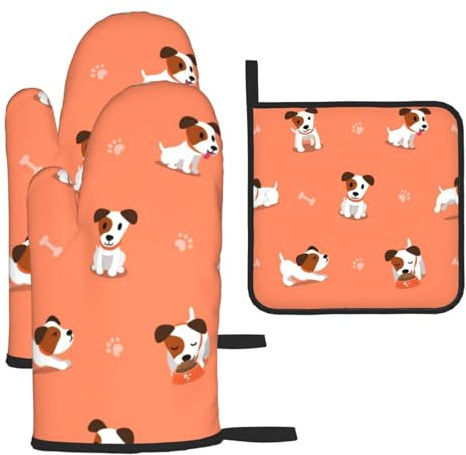 Ensemble de 3 maniques et maniques de Cuisine, Motif Jack Russell Terrier, résistant à la Chaleur