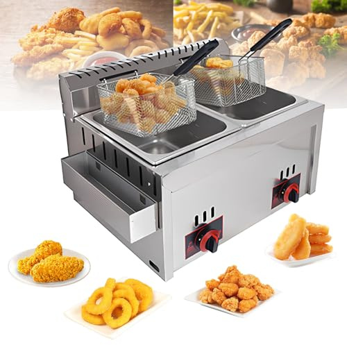 Friggitrice a gas, professionale, in acciaio inox, autoportante, con controllo della temperatura, per pesce e patatine fritte
