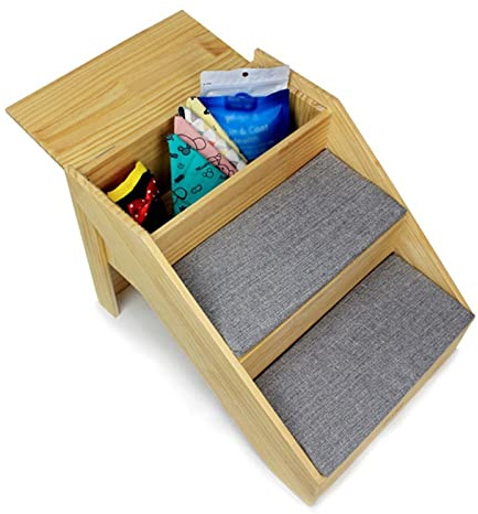 Escaleras para perros con almacenamiento, rampa de madera para mascotas, 19 pulgadas de alto para camas y sofás, soporta hasta 60 kg, ideal para perros y gatos pequeños a grandes, uso en interiores