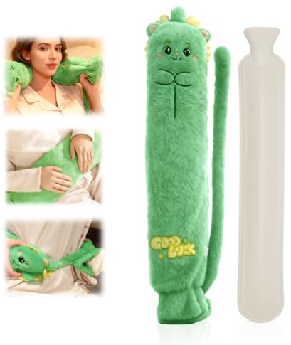 Wärmflasche Lang, Nackenwärmflasche, Wärmflasche Tier Mit Bezug, Hot Water Bottle, Bettflasche zu Hitze auch Kühlen für Nacken, Schulter, Unterleib und Rücken