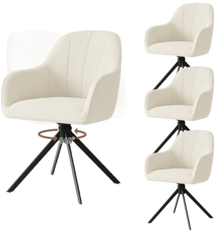 Hawthyhome Esszimmerstühle Drehbar 4er Set 5cm Sitzkissen Leinen/Beige | Stühle Esszimmer mit Armlehne,Polsterstuhl mit Metallbeinen,Moderner Küchenstuhl für Esszimmer,Wohnzimmer,Büro
