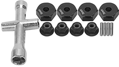 Fyearfly 12mm Wheel Hex Adapter Set, 5mm Thick, Cross Wrench & M4 Non-Slip Nuts for 1/10 RC Car, Enhance Stability & Easy Installation, Black