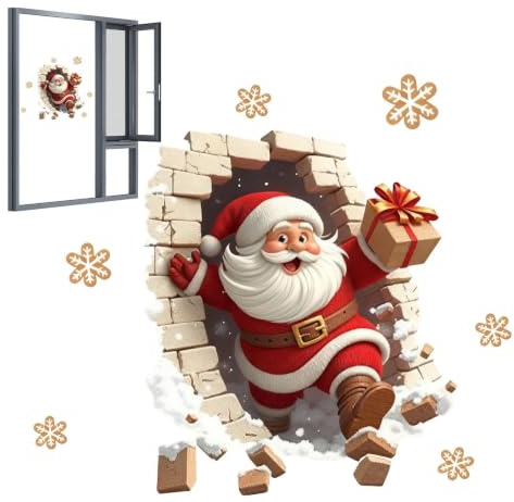 Wandtattoo Weihnachten Mit 3D Weihnachtsmann Bricht Durch Die Wand Effekt | Selbstklebend Wandaufkleber, Weihnachts WC Aufkleber Dekoration Für Weihnachtsfeier Küche Wohnzimmer Badezimmer