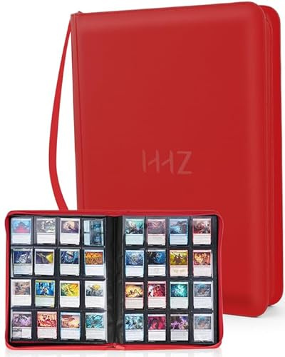 16-Pocket Card Binder - Card Binder Holds 832 Cards with Durable PU Leather & Side Loading for Baseball, Sport, MTG, TCG, PKM, Game Card, Regular Cards Binders Double Sided Pocket Collector Album(Red)