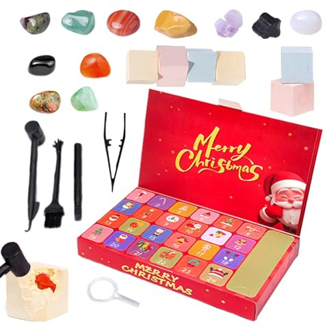 Adventskalender 2025 - Ausgrabungsset aus Steinen, 24 Tage mit natürlichen Edelsteinen, Weihnachtskalender für Kinder, Mädchen, lustiges Geschenk