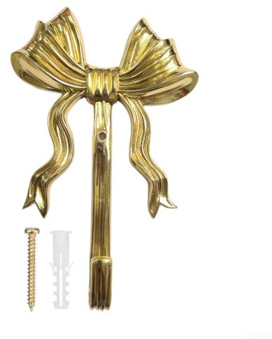 Shophubio Gancho de pared con lazo de latón dorado para bolsas, colgador decorativo estilo cinta, organizador de pared para sala de estar, dormitorio, elegante diseño de lazo de latón