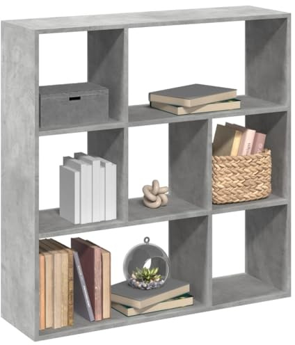 QINXIXINAIXI Libreria divisoria grigio cemento, 102 x 29 x 103,5 cm, materiale in legno con 7 scomparti come soluzione di stoccaggio e elemento di design della stanza