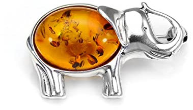 Sterling Silber und Baltischer Bernstein Elefant Brosche