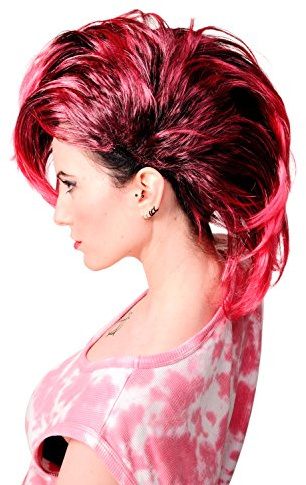 WIG ME UP - PW0078-1-P103PC41 Perücke Faschingsperücke Karneval Punk Glam Vamp Mohawk Iro Auftoupiert Schwarz Pink Länge: ca. 35 cm