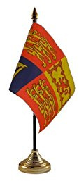 Pack Of 3 UK United Kingdom Royal Standard Desktop Table Centrepiece Flag Flags With Gold Bases Ideal For Party Conferences Office Display