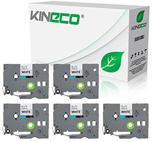 Kineco 5 Schriftbänder kompatibel für Brother TZE-231 12mm/8m - Schwarz auf Weiß P-Touch 1000 1010 1080 1090 1200 1200P 1230PC 1250 1280 1290 1750 1800 1850 200 220 2400 2450 2460 2470 2480 300 310