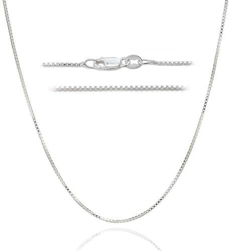 DSS 925 Sterling Silver Necklace for Women, Box Chain 1mm, Lobster Claw Clasps, Sterling Silver Chain, Italian Jewelry for Women, 22in