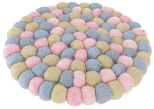 Filzuntersetzer aus bunten Filzkugeln, dekorativ rund Ø 20 cm, rosa/bunt | 100 % Wolle, schmutz- und wasserabweisend, handgefertigt, leicht zu reinigen, ideal für Gläser und Flaschen.