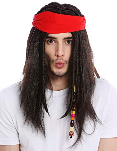 WIG ME UP - 91531-ZA1 Perücke Herren Männer Pirat Seeräuber Kopftuch Dreadlocks lang wild dunkelbraun