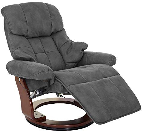 MCA Relaxsessel Calgary 2, Fernsehsessel Sessel, Stoff/Textil 150kg belastbar - dunkelgrau, Walnuss-Optik