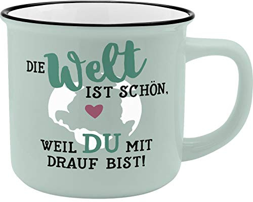 GRUSS & CO Becher Motiv Welt | New Bone China Porzellan, Emaille-Optik, 35 cl | Tasse mit Spruch | 45775, 1 Stück (1er Pack)