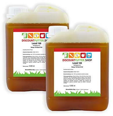 Discountfutter.shop Leinöl 100 für Pferde (2 x 5 Liter) – kaltgepresst & 100% aus Leinsaat – Reich an Omega-3 & Vitamin E – Unterstützt Fellglanz, Verdauung & Immunsystem – Ergänzungsfuttermittel