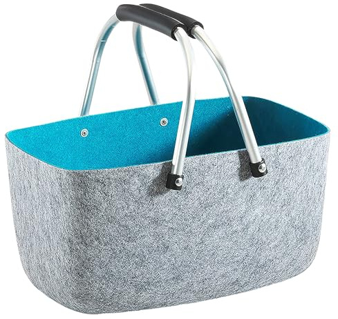 Kobolo Filzkorb Einkaufskorb Korb Klappbügel Filz blau 36x22x18 cm Grau