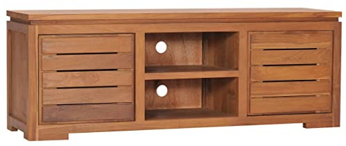 vidaXL Meuble TV Armoire Basse Meuble Divertissement avec 2 Portes et 2 Compartiments Salon Maison Intérieur 110x30x40 cm Bois de Teck Massif