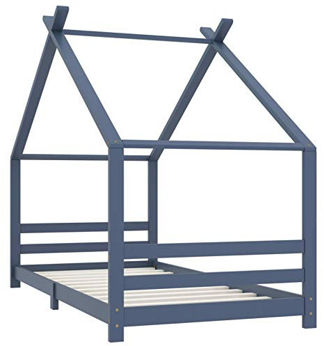 Tidyard Barnsängram säng trä hus sova hussäng leksäng för barn vacker barnsäng grå massivt trä tall 90 x 200 cm