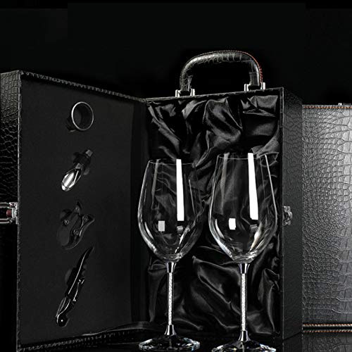 JHM-Zwei Kristall Weingläser (470 Ml) Schwarzer Leder Koffer Funkelnd Diamant Rotweingläser Einzigartiges Geschenk für Männer Oder Frauen