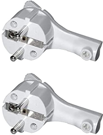 2 Stück SAT-FOX Schutzkontakt-Winkelstecker, extraflach aus Kunststoff (8mm Höhe), mit Klappgriff und Knickschutz, 250V (16A), für Kabel bis 3x1,5 mm², IP20, weiss