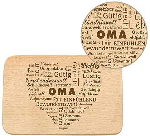 Spruchreif | Frühstücksbrettchen mit Gravur Wortherz „Oma“ | Perfekte Geschenkidee für Großeltern & Oma zum Muttertag oder besonderen Anlässen