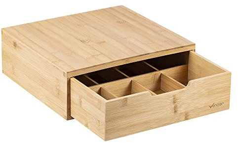 Vencier Bamboo Coffee Pod Holder | 64-Pod Capacity | Compatible with Tassimo Pods | Multi-Purpose Coffee Machine Stand | Pod Drawer Organizer | Wooden Kitchen Storage for Coffee & Tea Pods