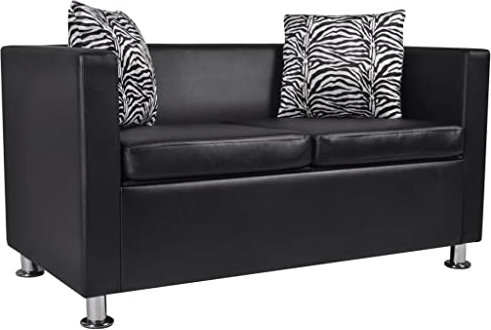 Hommdiy 2-Sitzer-Sofa Couch Loungesofa Relaxsofa Relaxcouch Kunstleder Schwarz