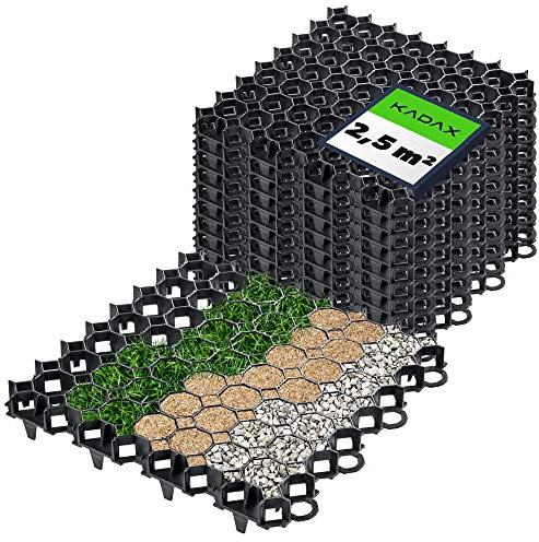 KADAX Dalles Stabilisatrices en Plastique 50 cm, Stabilisateurs de Gravier, Dalles à Engazonner pour Jardins, Grilles de Gazon (Noir, Lot de 10)