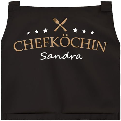SpecialMe® Kochschürze Küchenschürze Damen Chefköchin Wunschname Sterne- Koch personalisierte Schürze für Frauen Baumwolle schwarz unisize