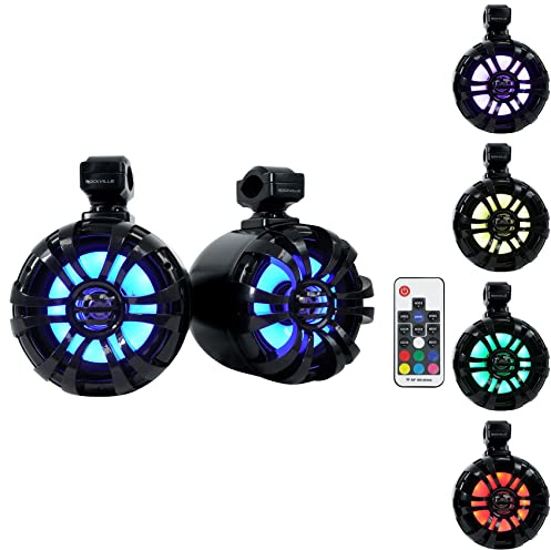 Rockville WB65KLS Black Pair 6.5 300W Marine Wakeboard Tower Speakers, Waterproof, Multi-Color LED Lighting, Polypropylene Mica Cone, 4 Ohm, 360 Degree Swivel Brackets for Boats & ATVs