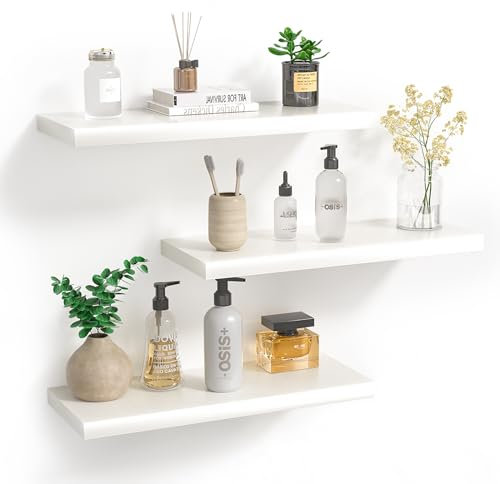BHFOW Weiße schwebende Regale für die Wand, unsichtbares Wandregal, 3er-Set, weiße Regale für Badezimmer, Schlafzimmer, Wohnzimmer und Küche, Dekoration, Aufbewahrung und Präsentation.