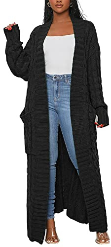 Women Long Sleeve Open Front Knit Long Cardigan Casual Knitted Maxi Sweater Coat Outwear with Pockets